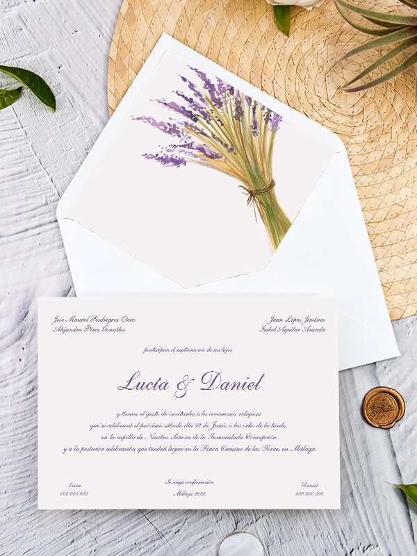 Invitación tarjetón lavanda