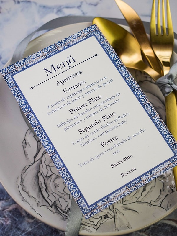 Menú boda azulejo