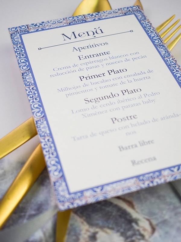 Menú boda azulejo