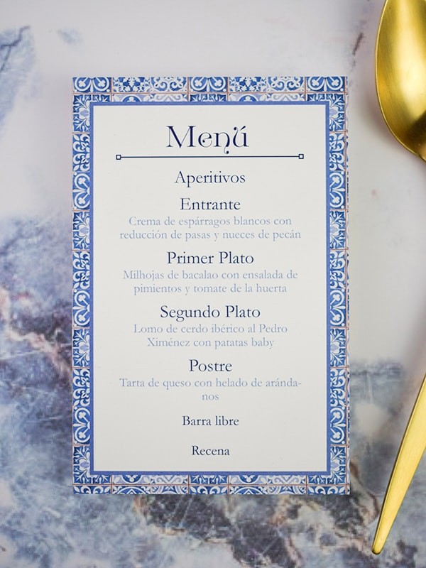 Menú boda azulejo