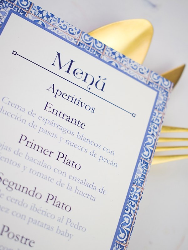 Menú boda azulejo