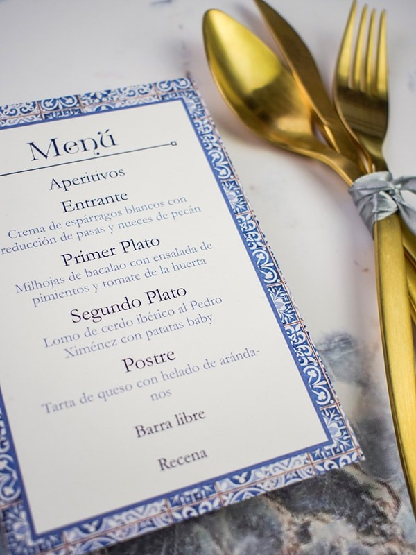 Menú boda azulejo