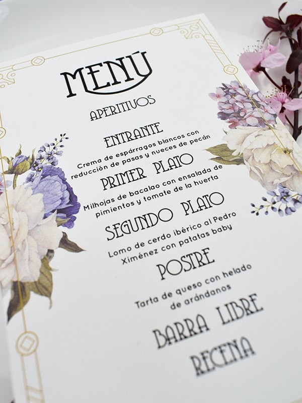 Menú boda antique