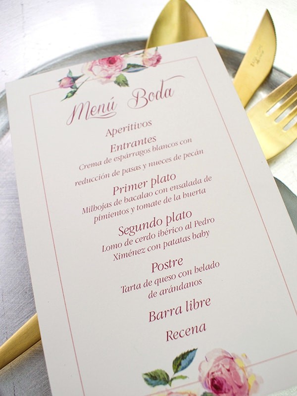 Menú boda rosa inglesa
