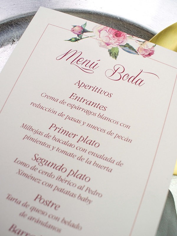 Menú boda rosa inglesa