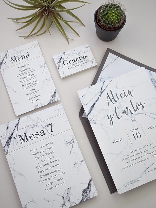 Invitación tarjetón mármol