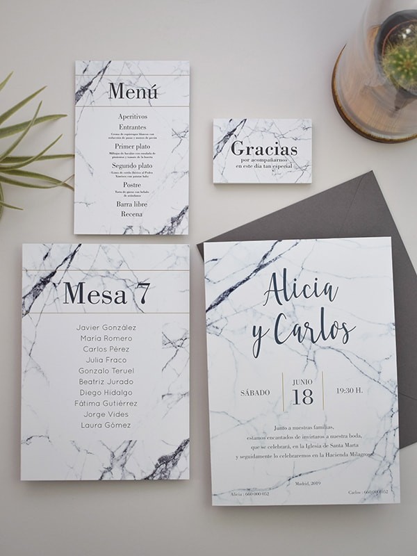 Invitación tarjetón mármol