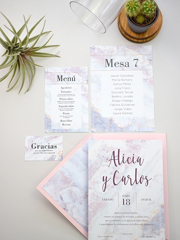 Invitación tarjetón mármol