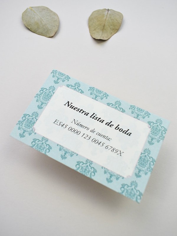 Tarjeta lista de boda damasco