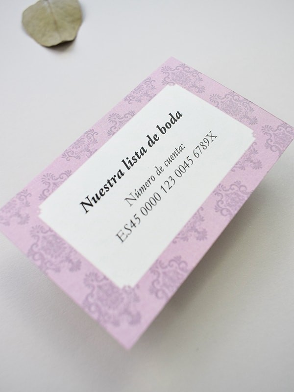 Tarjeta lista de boda damasco