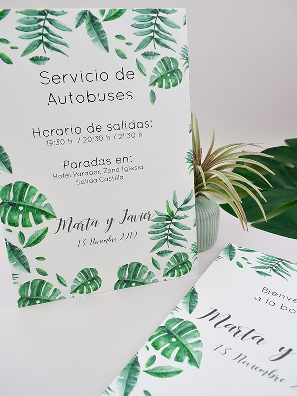 Carteles boda hojas