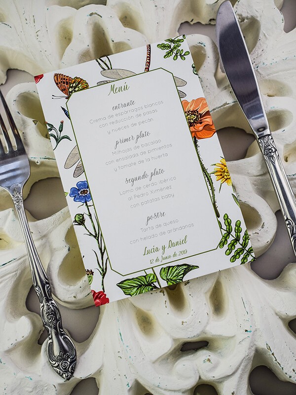 Menú boda libélulas