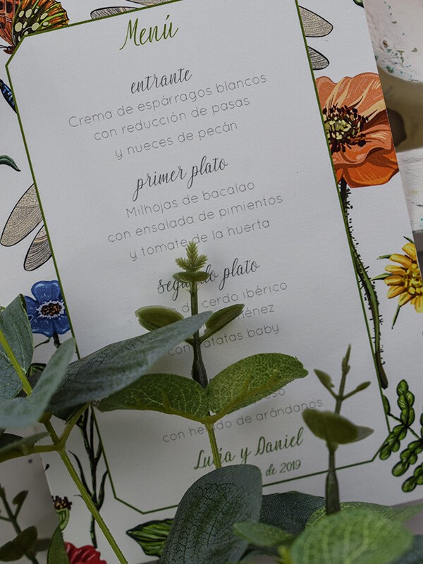 Menú boda libélulas