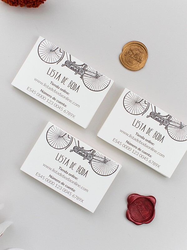 Tarjeta lista de boda bicicleta