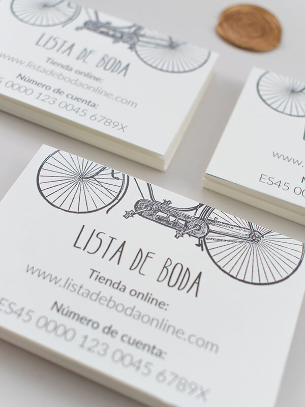 Tarjeta lista de boda bicicleta