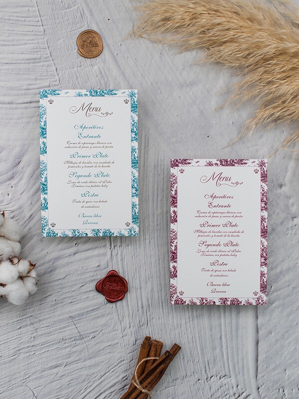 Menú boda toile jouy