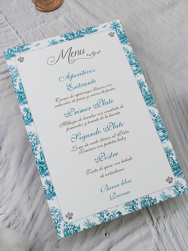 Menú boda toile jouy