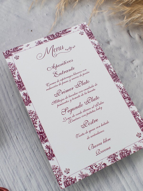 Menú boda toile jouy