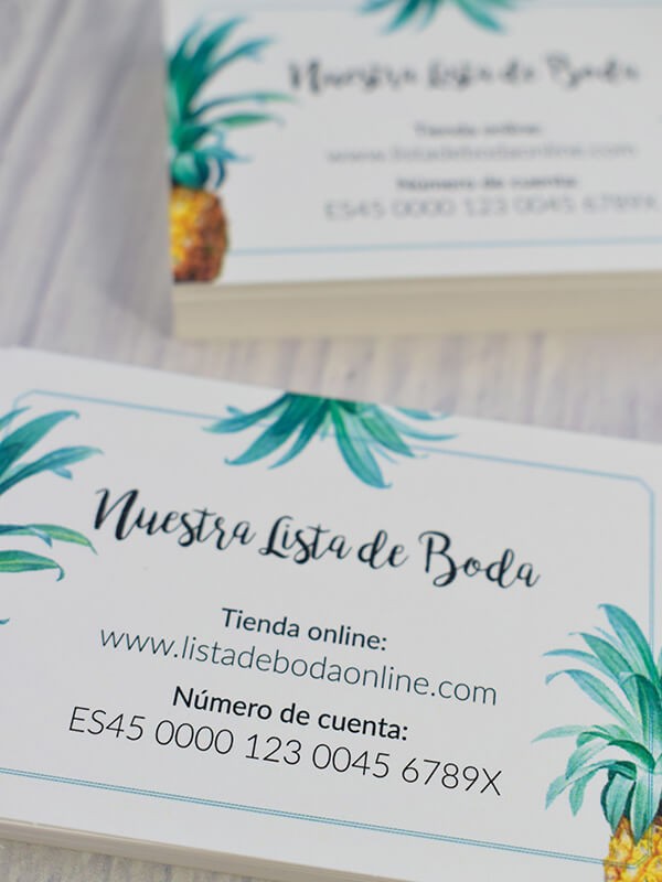 Tarjeta lista de boda piñas
