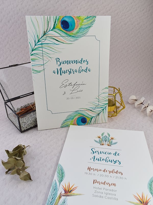 Carteles boda pavo real