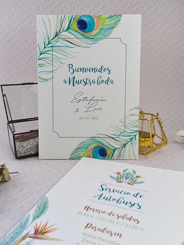 Carteles boda pavo real