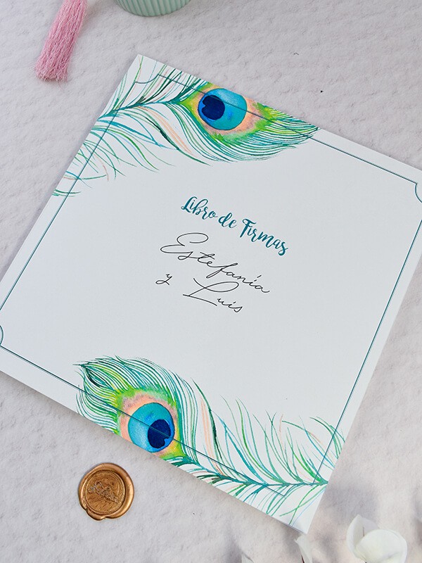 Libro firmas pavo real