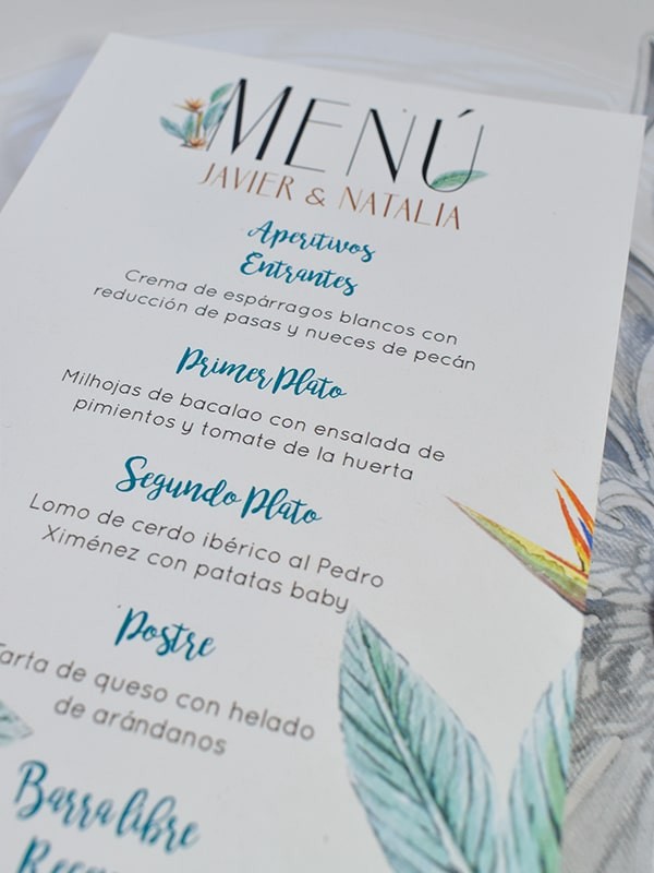 Menú boda ave del paraíso