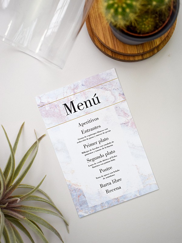 Menú boda mármol