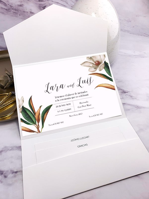 Invitación carpeta con solapas magnolia