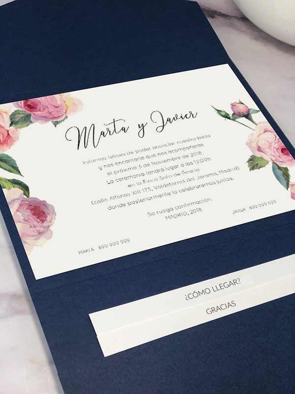 Invitación carpeta con solapas rosa...