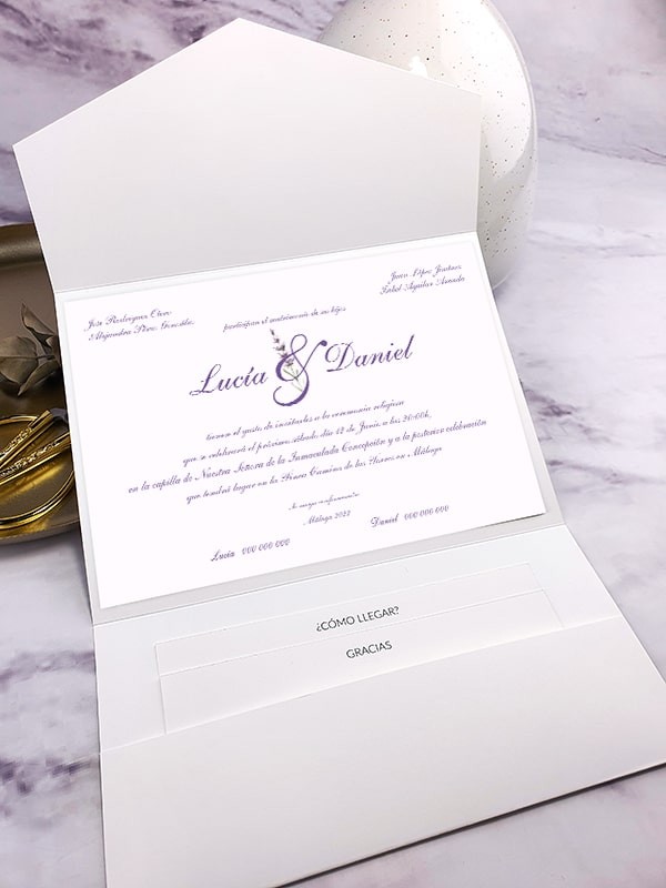 Invitación carpeta con solapas lavanda