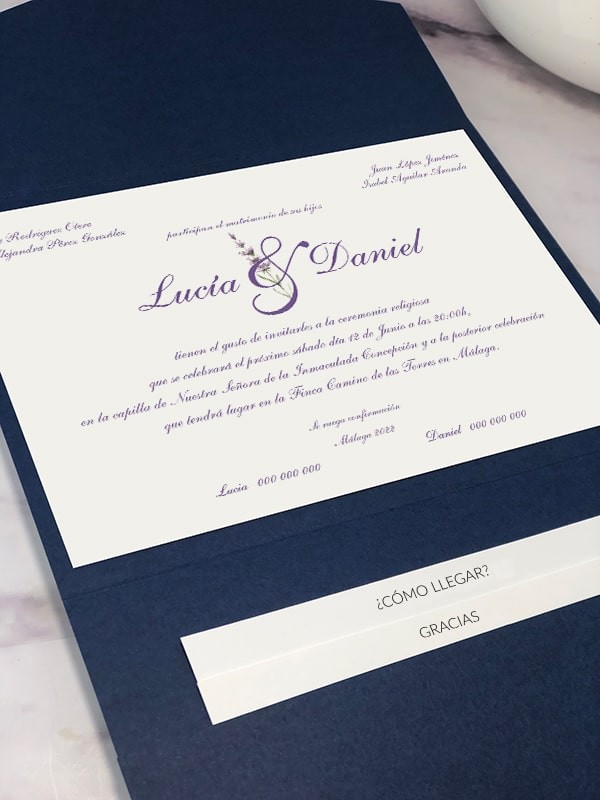 Invitación carpeta con solapas lavanda
