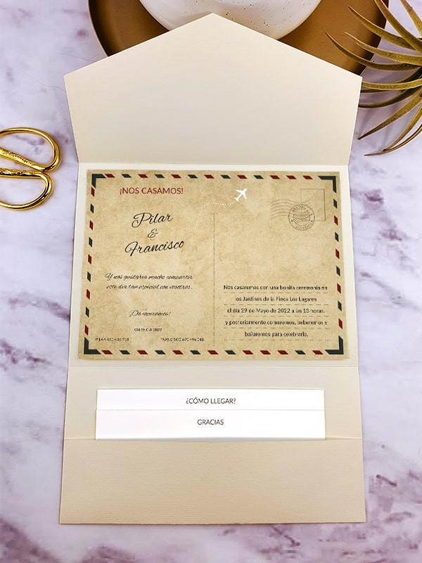 Invitación carpeta con solapas mapas