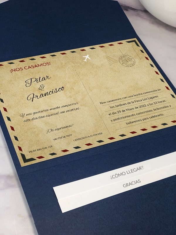 Invitación carpeta con solapas mapas