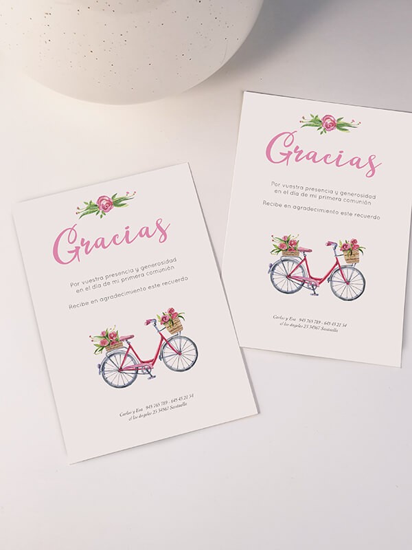 Agradecimiento comunión Bicicleta