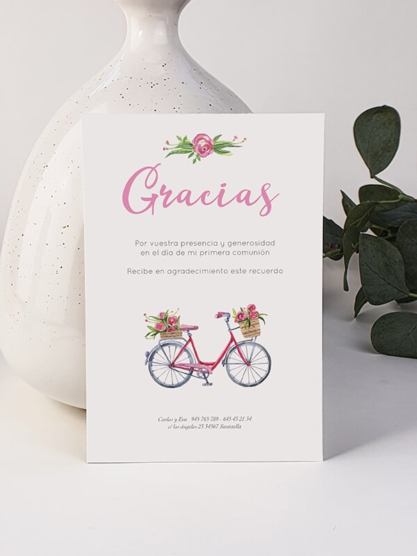 Agradecimiento comunión Bicicleta