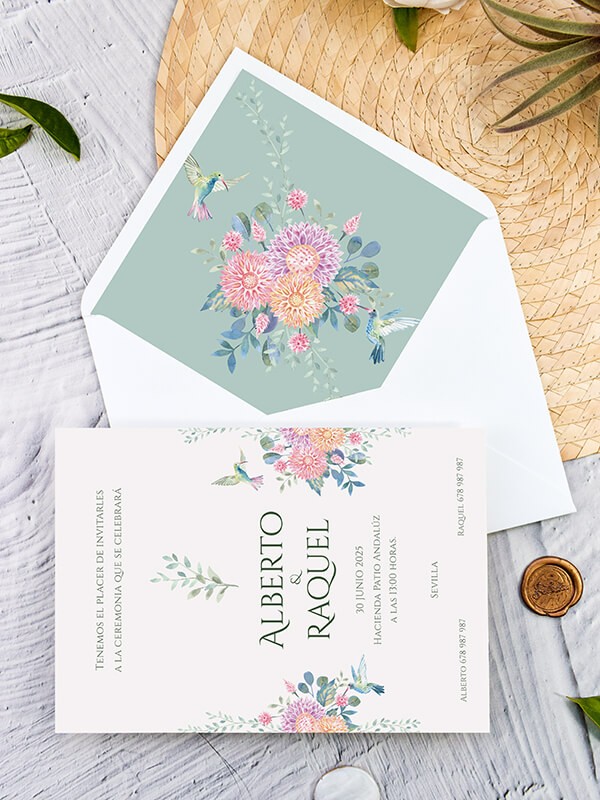Invitación tarjetón colibrí