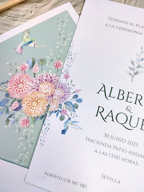 Invitación tarjetón colibrí