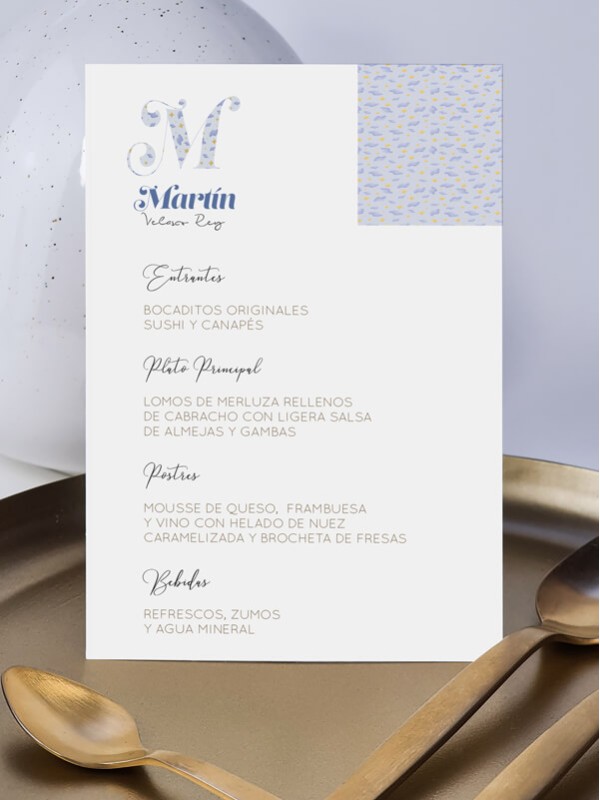 Menú comunión Iniciales Niño