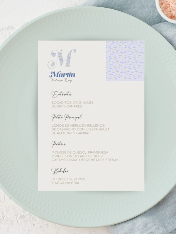 Menú comunión Iniciales Niño