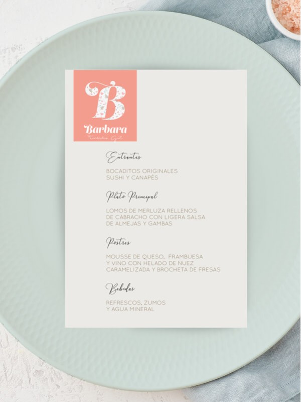 Menú comunión Iniciales Niña