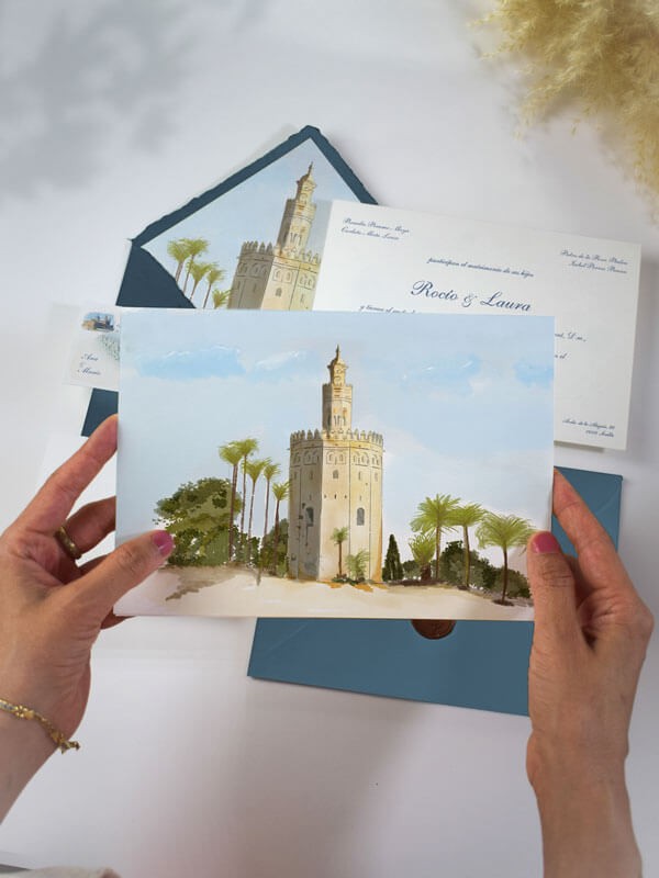 Invitacion boda Acuarela Torre del oro