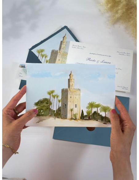 Invitacion boda Acuarela Torre del oro