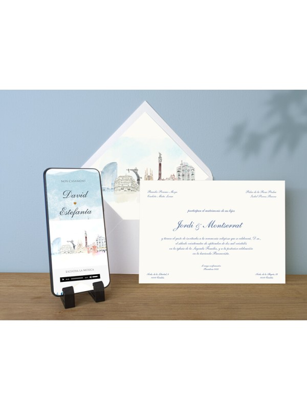 Invitación boda Acuarela Barcelona...