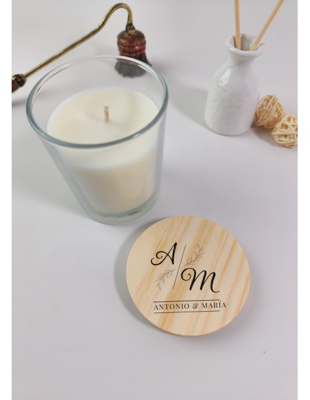 Vela Aromátioca blanca con tapa Personalizada regalo boda