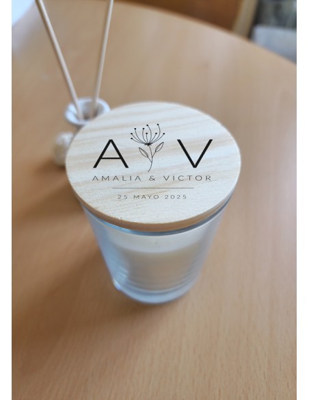Vela Aromátioca blanca con tapa Personalizada regalo boda