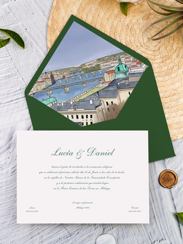 Invitaciones boda acuarela Praga
