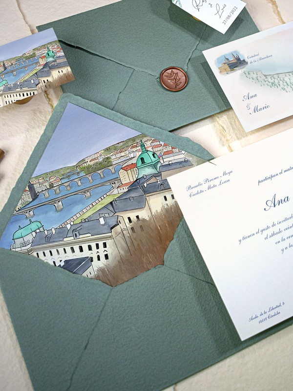 Invitaciones boda acuarela Praga