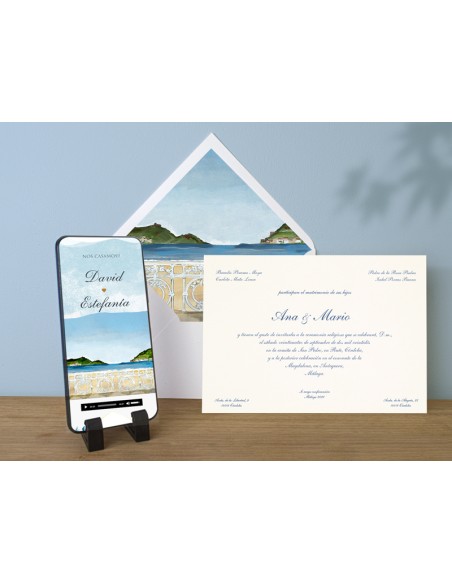 Invitaciones boda acuarela Playa de la Concha
