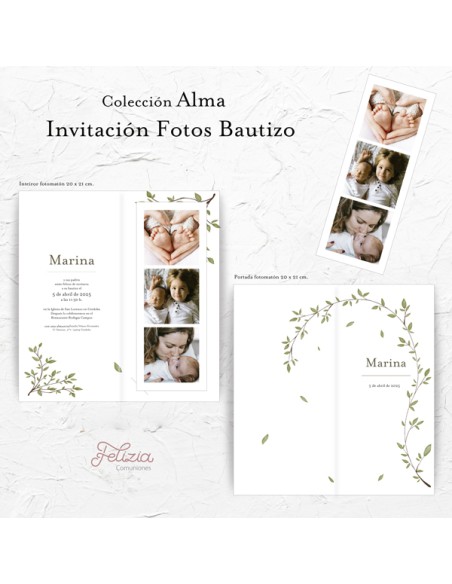 Invitación diptico photocall bautizo Alma